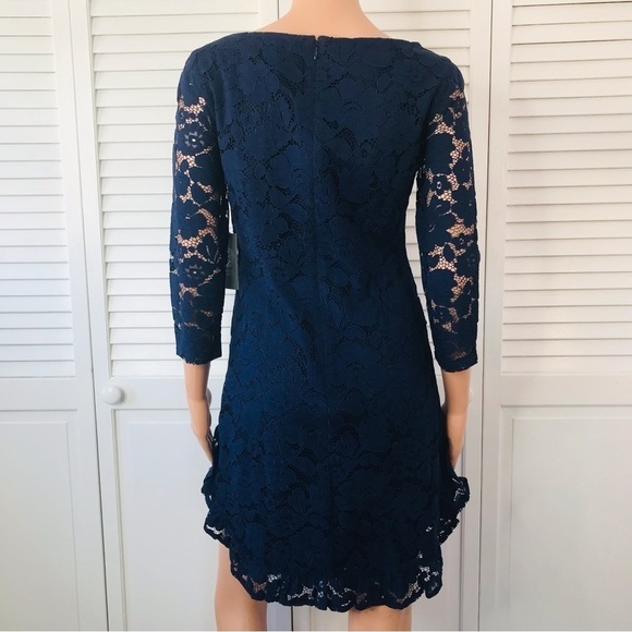 New VINCE CAMUTO Navy Ruffled Lace Dress Size 2 - Picture 10 of 11